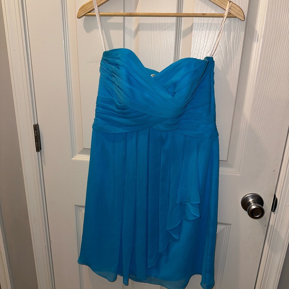 David's Bridal Strapless Turquoise Dress